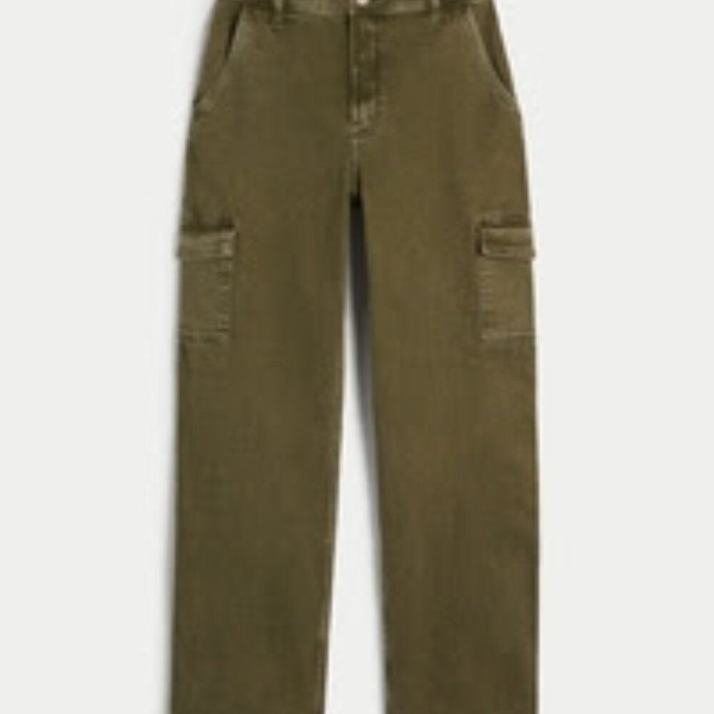 Hollister Ultra High-Rise Olive Green Cargo Dad Jeans